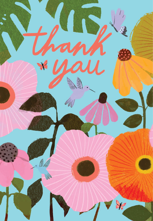 GCN444-Roger La B-Bright Blooms Thank You Petite Card-Card-Thank You Petite Fluoro