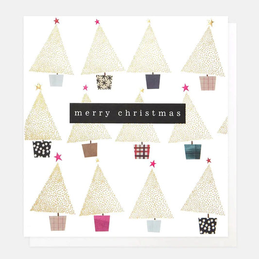 SGX012-Caroline G-Merry Christmas Gold Dotty Trees-Xmas Card-