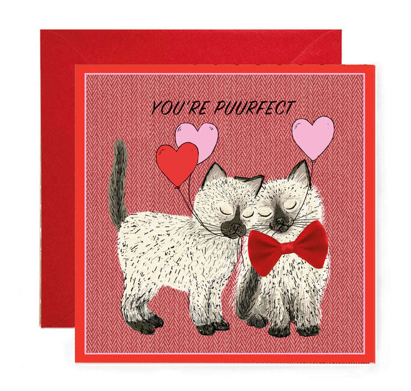 BW017-Apple & Clover-Valentines Cats With Bow-Card-Bows