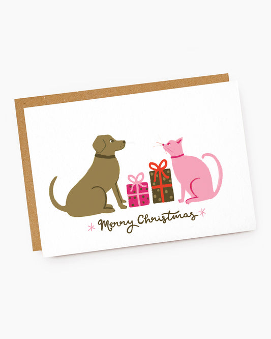 MX088-Jade Fisher-Smudge-Merry Christmas Cat & Dog-Xmas Card-Christmas