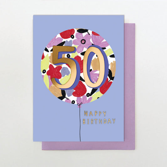 OLL029-Stop The Clock-Female 50 Birthday Balloon-Card-Ooh La La