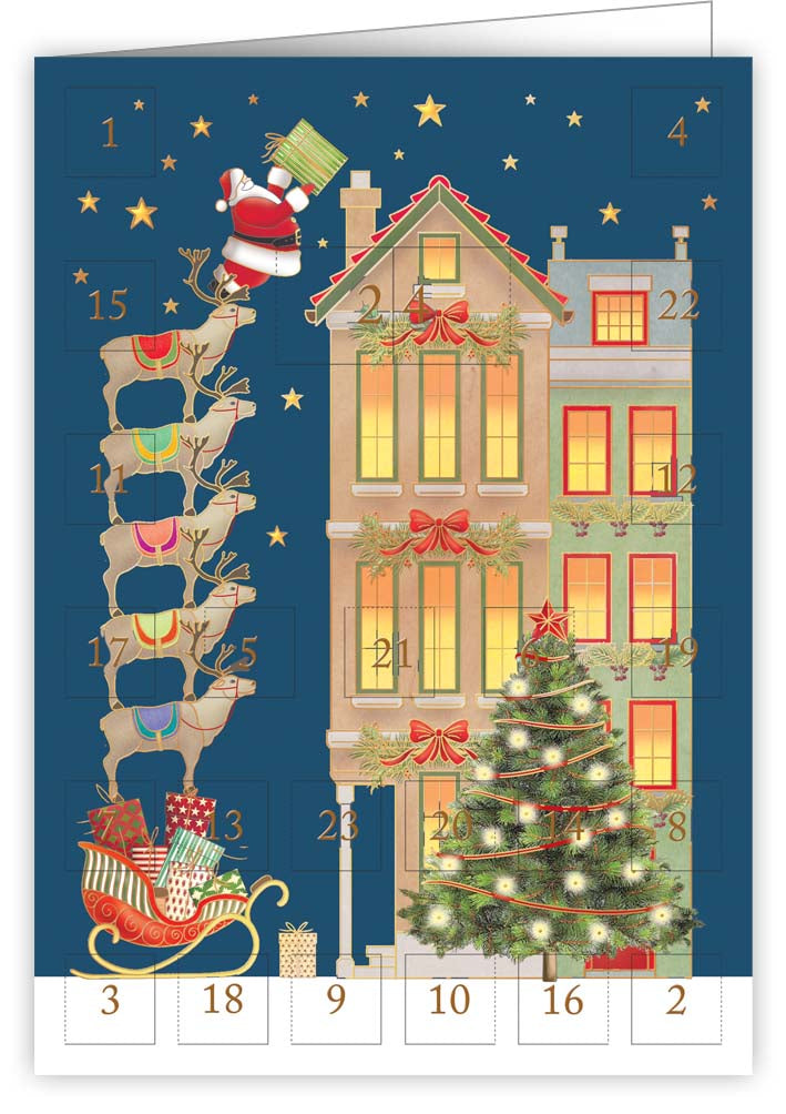 6385-Quire-Santa Delivering Present-Xmas Card-Advent Calendar