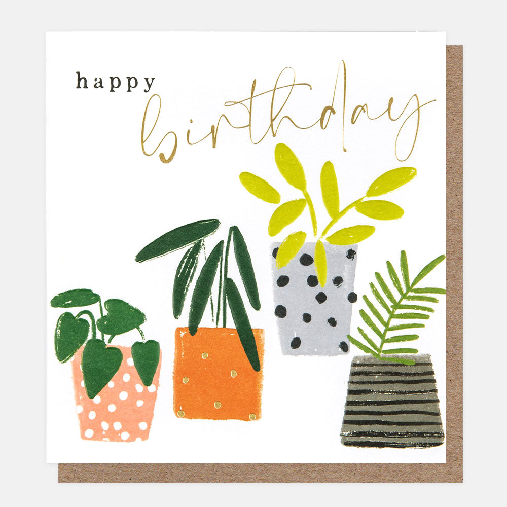 JFN006-Caroline G-Happy Birthday Patterned Plant Pots-Card-Joyful Notes