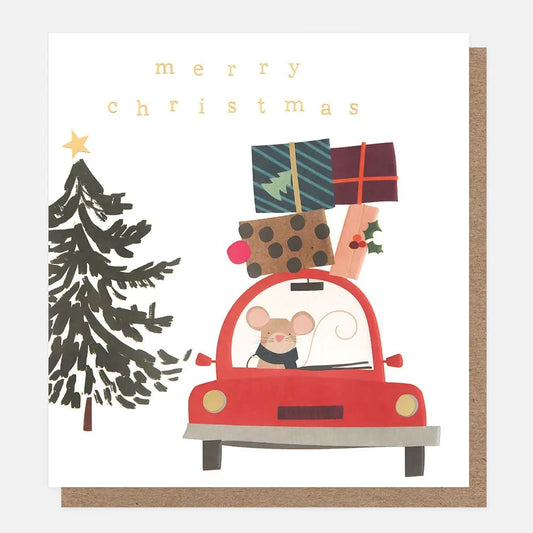 SGX013-Caroline G-Merry Christmas Mouse In Car With Presents-Xmas Card-