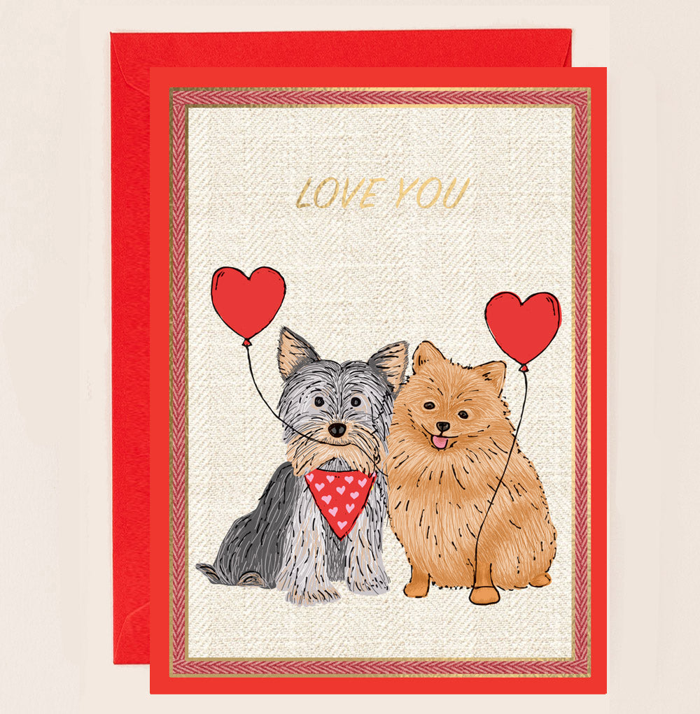 OB008-Apple & Clover-Valentines Miniature Dogs Gold Foiled-Card-