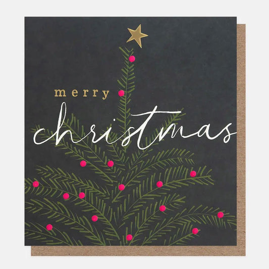 PNT619-Caroline G-Merry Christmas Fir Tree With Pink Berries-Xmas Card Pack-8 Pack 1 Design