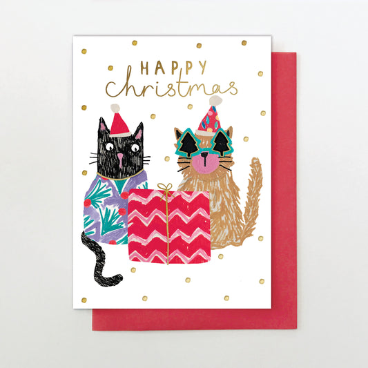 GN005-Stop The Clock-Christmas Cats With Present-Xmas Card-