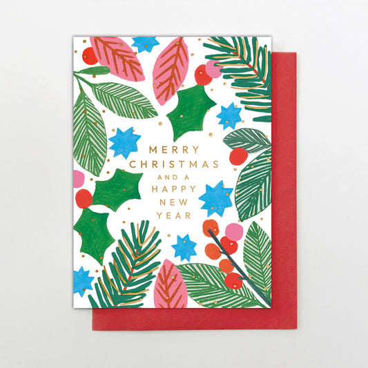 HC009-Stop The Clock-Card- Christmas Foliage-Xmas Card-Happy Christmas