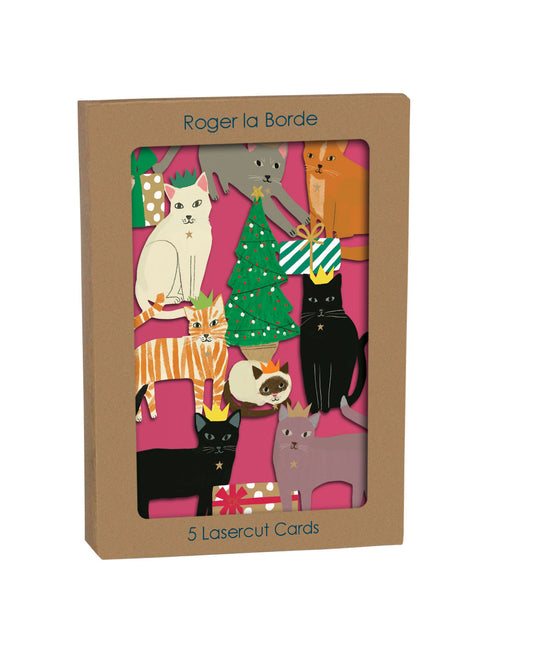 GCX1062P-Roger La B-Chouchou Chat Lasercut Card 5 Pack-Xmas Card Pack-Lasercut Cards
