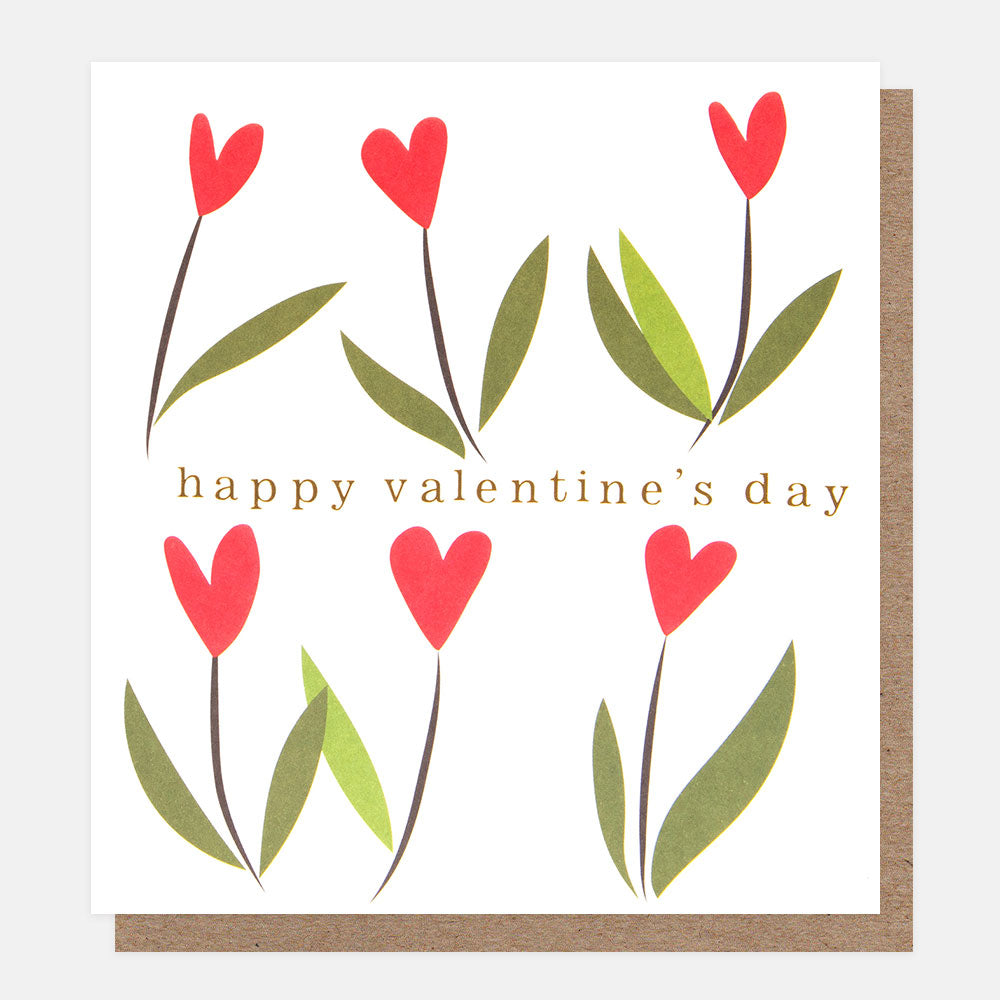 LUV008-Caroline G-Happy Valentines Day Red Heart Tulips-Card-