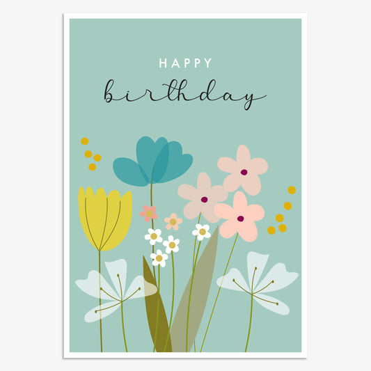 LNA080-Think of Me-Happy Birthday Flowers-Card-Luna