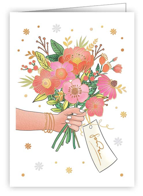 6935-Quire-Hand Holding Bouquet Of Flowers-Gift Tags-Minicard Classic