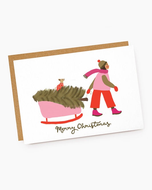 MX084-Jade Fisher-Diego-Merry Christmas Chihuahua On Sled-Xmas Card-Christmas