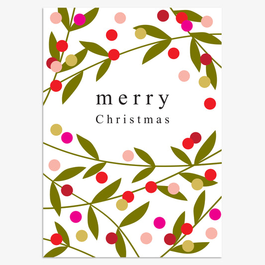CPX143-Think of Me-Merry Christmas Berries 8Pck-Xmas Card Pack-Christmas Packs