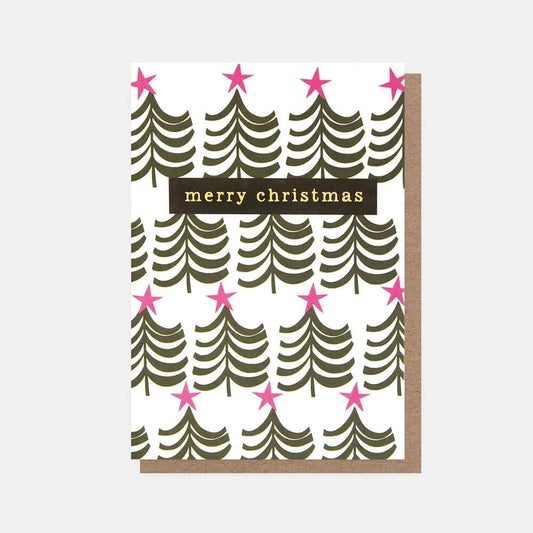 PQX207-Caroline G-Merry Christmas Tree Pattern-Xmas Card Pack-10 Pack Small Cards
