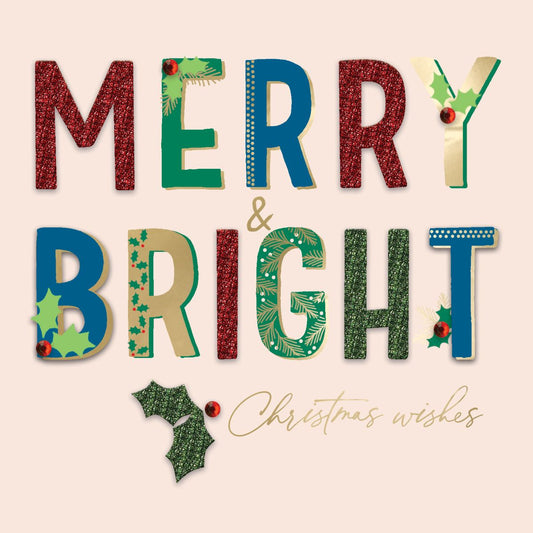 XLSB105S-Second Nature-Merry & Bright Christmas Wishes-Xmas Card-Sparkle