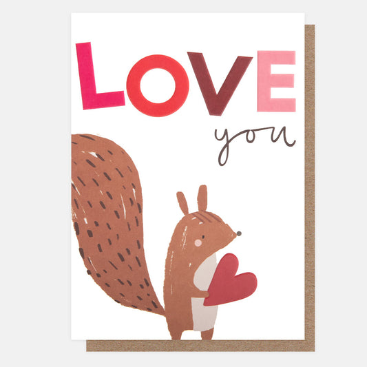 LUV009-Caroline G-Love You Squirrel Holding Heart-Card-