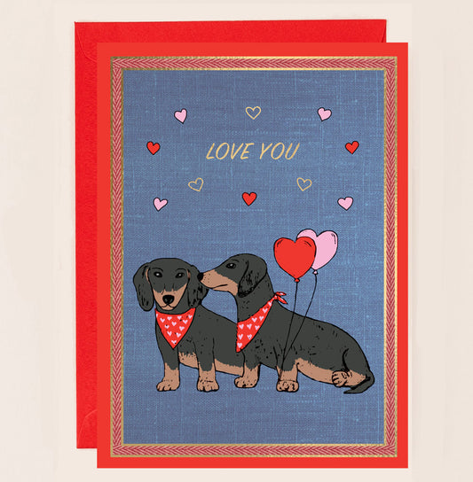 OB009-Apple & Clover-Valentines Sausage Dogs Gold Foiled-Card-