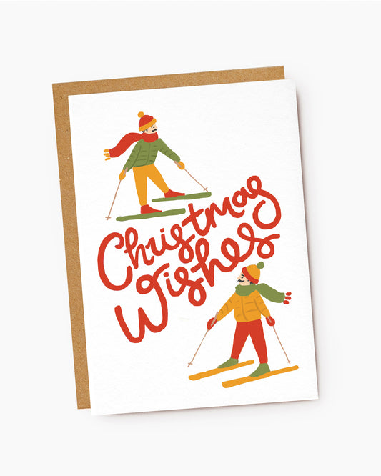 TX218-Jade Fisher-Christmas Wishes Skiers-Xmas Card-Christmas