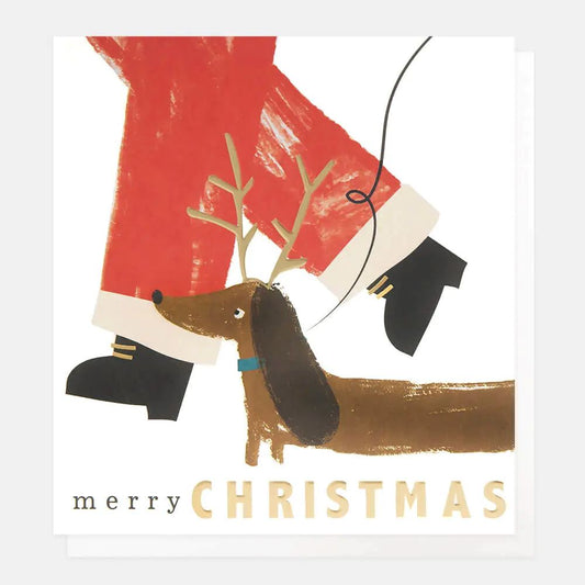 SGX010-Caroline G-Merry Christmas Santa Walking Sausage Dog-Xmas Card-