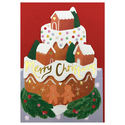 GOM003-Raspberry Blossom-Merry Christmas  Gingerbread Cake-Xmas Card-Golden Moments