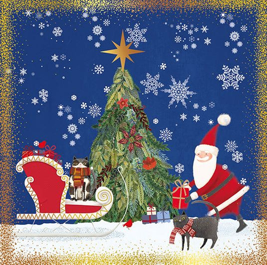 9653500135-Editor Groupe-Santa Sleigh Tree-Xmas Card-Sno