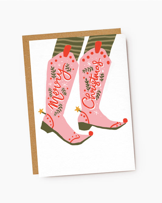 MX086-Jade Fisher-Boots-Merry Christmas Pink Elf Boots-Xmas Card-Christmas