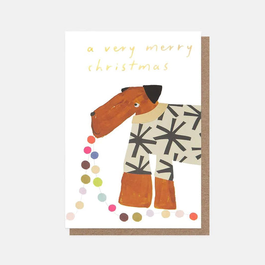 PQX202-Caroline G-A Very Merry Christmas Dog In Jumper-Xmas Card Pack-10 Pack Small Cards