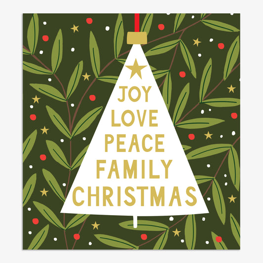 EVX029-Think of Me-Joy Love Peace-Xmas Card-Evergreen