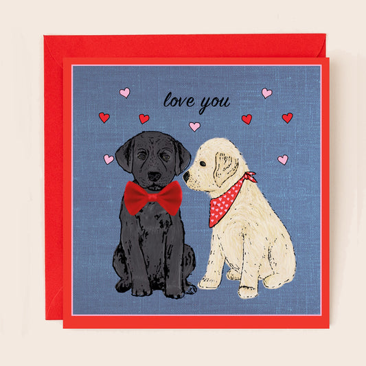 BW016-Apple & Clover-Valentines Labrador And Retriever With Bow-Card-Bows