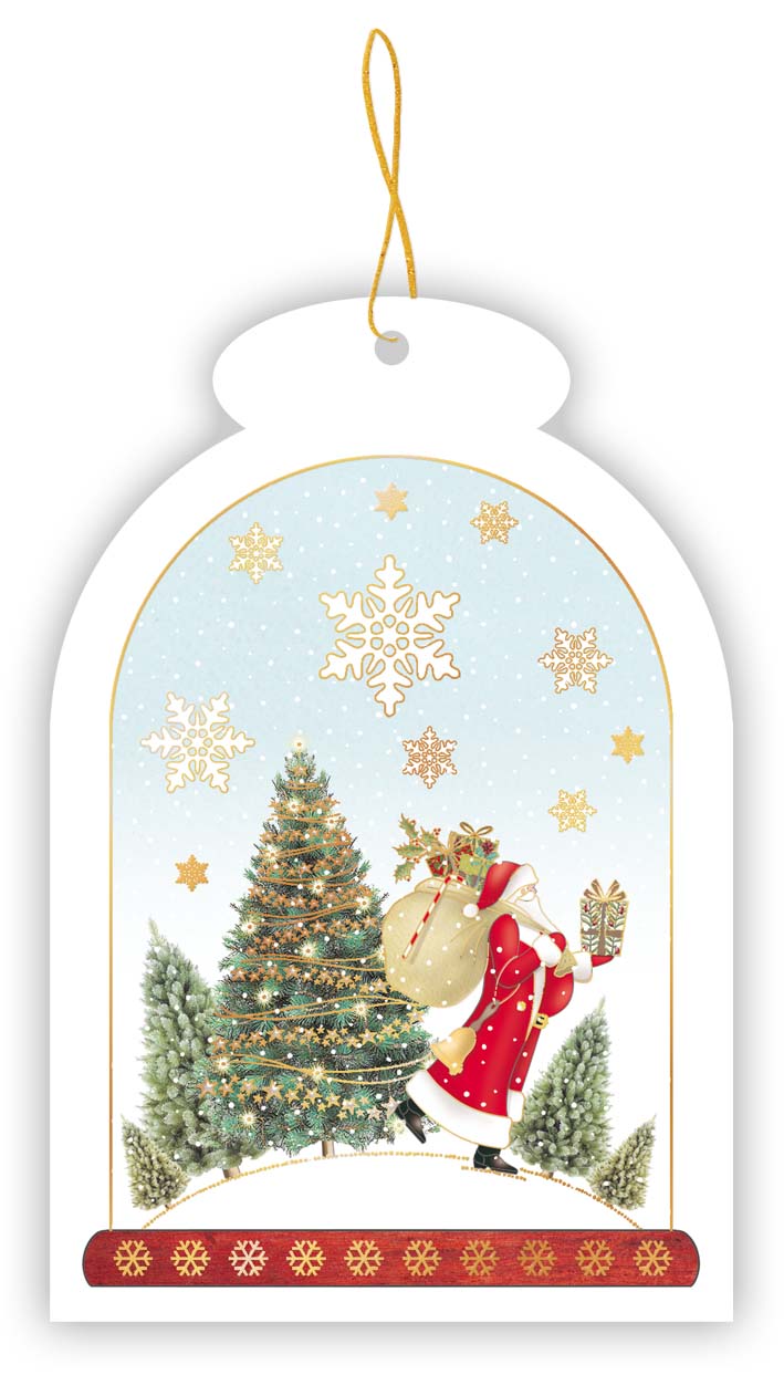 0846-Quire-Santa In Snowglobe-Xmas Gift Tags-Gift Tag 5 Pack