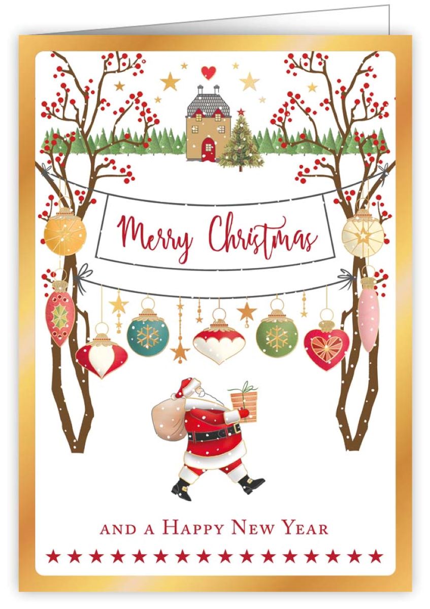 4777-Quire-Santa Delivering Present-Xmas Card-Mac Classic
