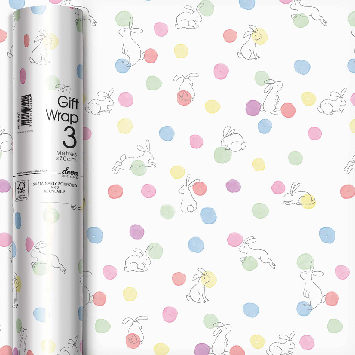 1481517-Deva Designs-Roll Wrap Polka Dot Bunnies-Roll Wrap-