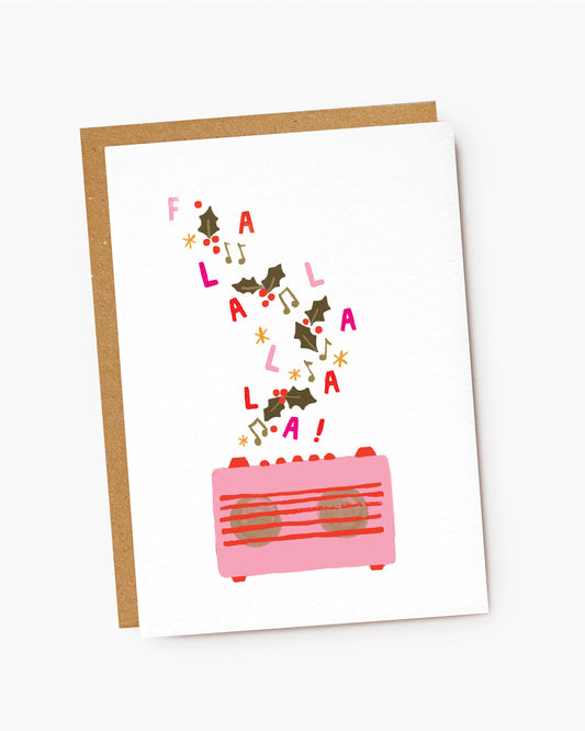 MX085-Jade Fisher-Fa La La Pink Retro Radio-Xmas Card-Christmas