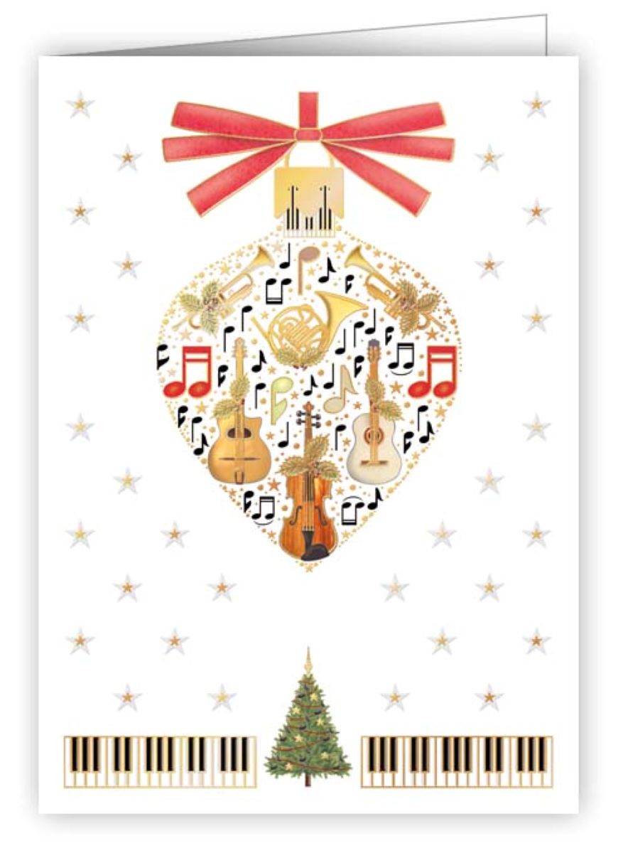 6997-Quire-Musical Instruments In Ornament Shape-Xmas Mini Card-Mac Classic