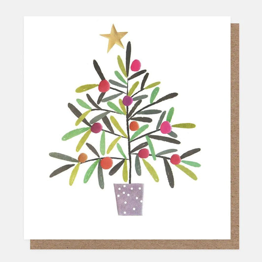 PNT614-Caroline G-Tree In Pot With Baubles & Gold Star-Xmas Card Pack-8 Pack 1 Design