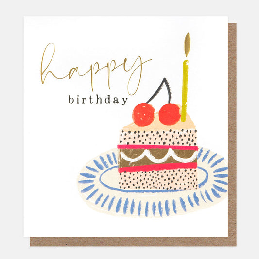 JFN002-Caroline G-Happy Birthday Cake On A Plate-Card-Joyful Notes