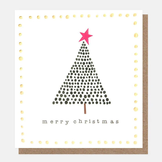 SGX016-Caroline G-Merry Christmas Dotty Tree In Gold Frame-Xmas Card-