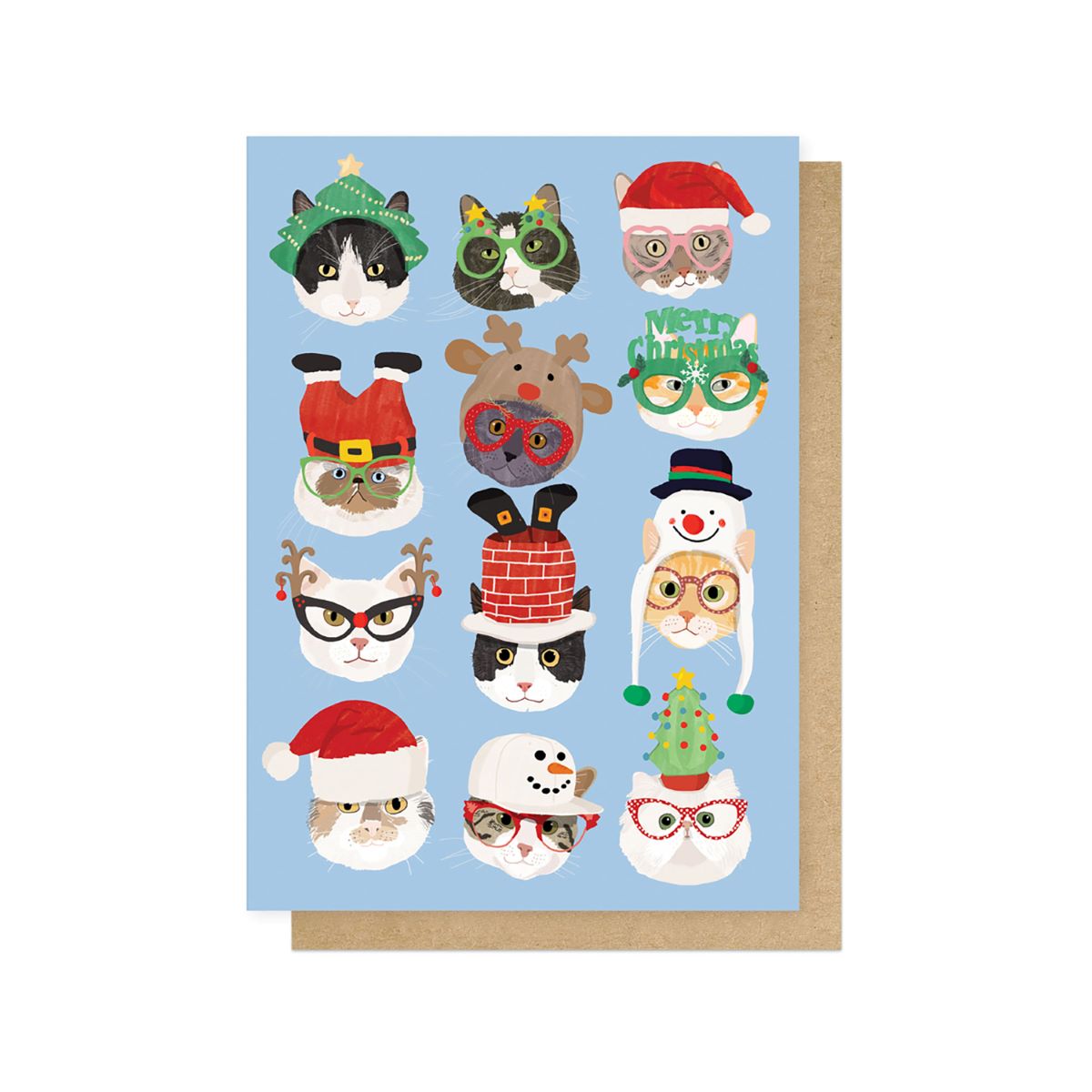 HANMEL085C-East End Prints-Christmas Cats In Glasses-Xmas Card-Hanna Melin
