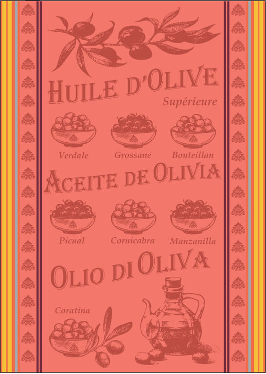 A53119CORA-Sud Etoffe-Huille D Olive Corail Tea Towel 50X70Cm-Giftware-