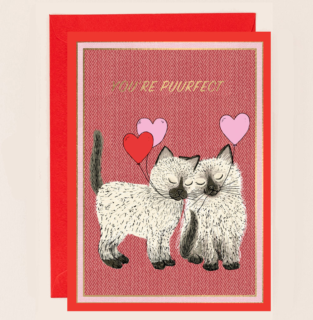 OB006-Apple & Clover-Valentines Puurfect Cats Gold Foiled-Card-