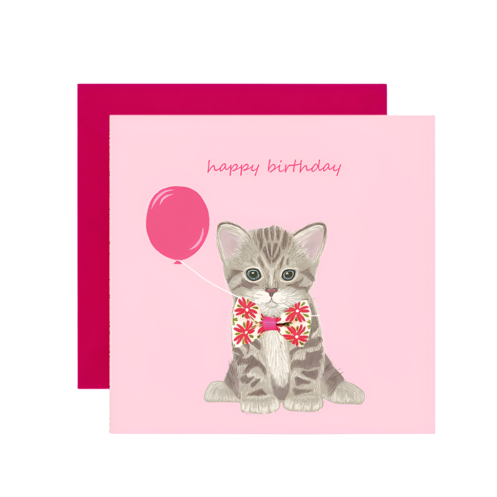 BL002-Apple & Clover-Happy Birthday Tabby Kitten-Card-Blossom