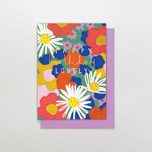 RB028-Stop The Clock-Happy Birthday Lovely Floral-Card-Rainbow