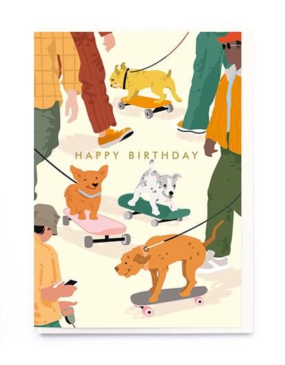 CA020 - Noi - Happy Birthday Dogs Skating - Card