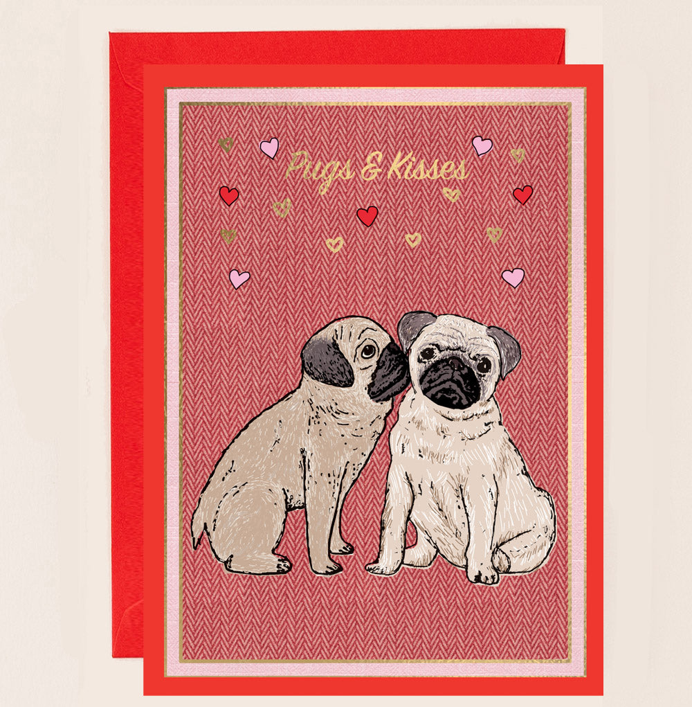 OB003-Apple & Clover-Valentines Pugs & Kisses Gold Foiled-Card-