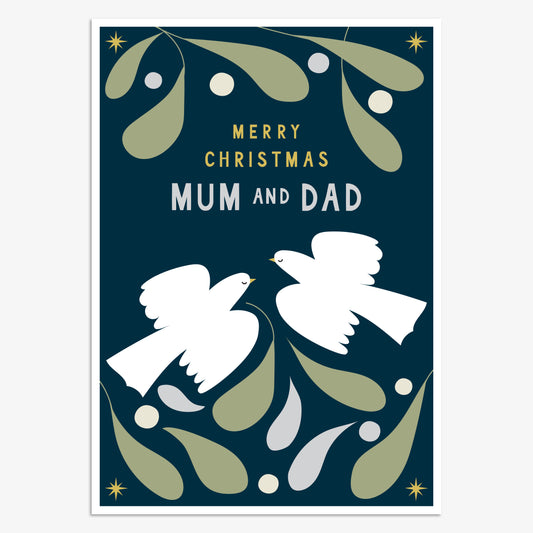 HJX001-Think of Me-Mum & Dad-Xmas Card-Holly Jolly