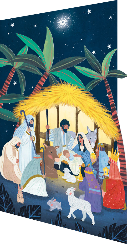 GCX1070-Roger La B-Away In A Manger Lasercut Card Single-Xmas Card-Lasercut Cards