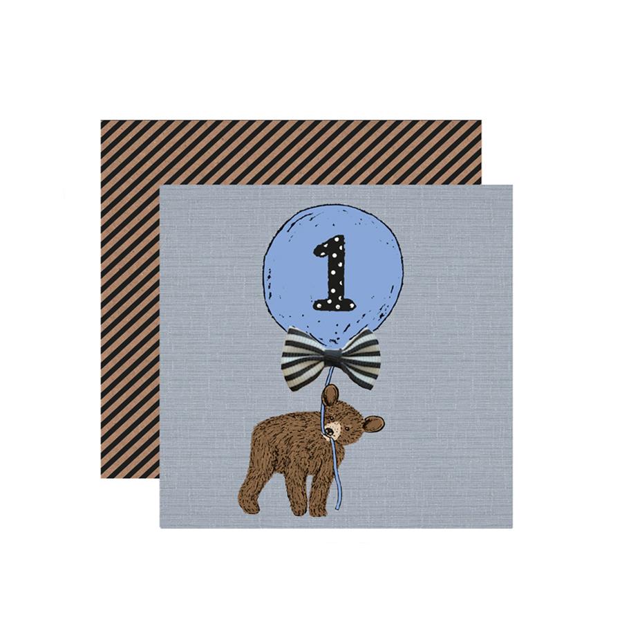 SA021-Apple & Clover-1St Birthday Bear-Card-Stripes Ahoy