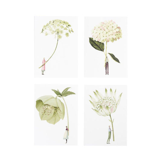 IB001C-Laura Stoddart-set 3 Green Flowers-In Bloom-A6 Notecard Set 8pk 4 designs