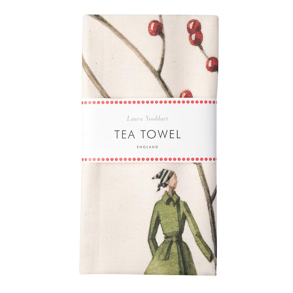 HC016-Laura Stoddart -Red Berries Tea Towel Organic Cotton-Xmas Giftware-